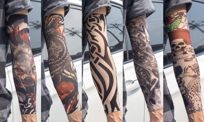 5 бр./лот Ръкави за татуировки Мъжки ръкавици Открит мотоциклетист Ръкавици Шофиране Слънцезащитен крем Риболов Колоездене Тотем с дълги ръкави Племенна татуировка Капак