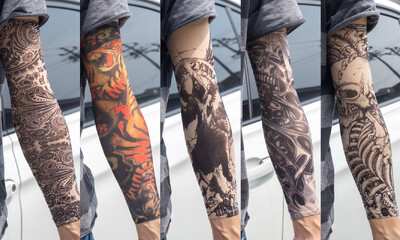 5 бр./лот Ръкави за татуировки Мъжки ръкавици Открит мотоциклетист Ръкавици Шофиране Слънцезащитен крем Риболов Колоездене Тотем с дълги ръкави Племенна татуировка Капак