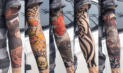 5 бр./лот Ръкави за татуировки Мъжки ръкавици Открит мотоциклетист Ръкавици Шофиране Слънцезащитен крем Риболов Колоездене Тотем с дълги ръкави Племенна татуировка Капак