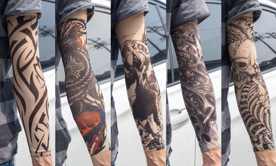 5 бр./лот Ръкави за татуировки Мъжки ръкавици Открит мотоциклетист Ръкавици Шофиране Слънцезащитен крем Риболов Колоездене Тотем с дълги ръкави Племенна татуировка Капак