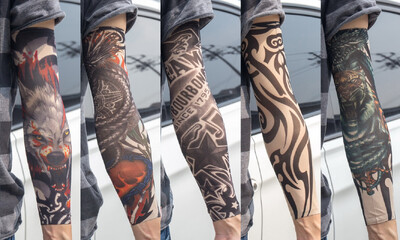 5 бр./лот Ръкави за татуировки Мъжки ръкавици Открит мотоциклетист Ръкавици Шофиране Слънцезащитен крем Риболов Колоездене Тотем с дълги ръкави Племенна татуировка Капак