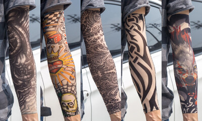 5 бр./лот Ръкави за татуировки Мъжки ръкавици Открит мотоциклетист Ръкавици Шофиране Слънцезащитен крем Риболов Колоездене Тотем с дълги ръкави Племенна татуировка Капак