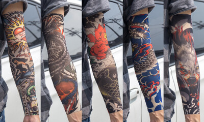 5 бр./лот Ръкави за татуировки Мъжки ръкавици Открит мотоциклетист Ръкавици Шофиране Слънцезащитен крем Риболов Колоездене Тотем с дълги ръкави Племенна татуировка Капак