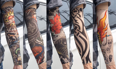 5 бр./лот Ръкави за татуировки Мъжки ръкавици Открит мотоциклетист Ръкавици Шофиране Слънцезащитен крем Риболов Колоездене Тотем с дълги ръкави Племенна татуировка Капак