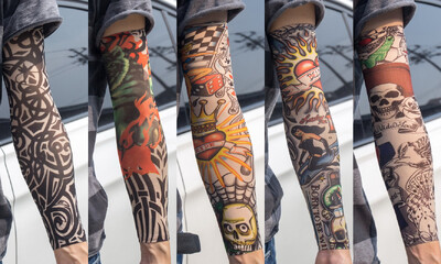 5 бр./лот Ръкави за татуировки Мъжки ръкавици Открит мотоциклетист Ръкавици Шофиране Слънцезащитен крем Риболов Колоездене Тотем с дълги ръкави Племенна татуировка Капак