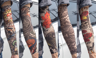 5 бр./лот Ръкави за татуировки Мъжки ръкавици Открит мотоциклетист Ръкавици Шофиране Слънцезащитен крем Риболов Колоездене Тотем с дълги ръкави Племенна татуировка Капак