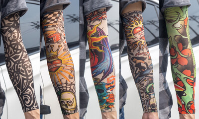 5 бр./лот Ръкави за татуировки Мъжки ръкавици Открит мотоциклетист Ръкавици Шофиране Слънцезащитен крем Риболов Колоездене Тотем с дълги ръкави Племенна татуировка Капак