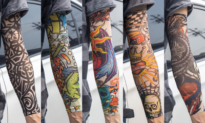 5 бр./лот Ръкави за татуировки Мъжки ръкавици Открит мотоциклетист Ръкавици Шофиране Слънцезащитен крем Риболов Колоездене Тотем с дълги ръкави Племенна татуировка Капак