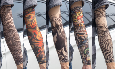 5 бр./лот Ръкави за татуировки Мъжки ръкавици Открит мотоциклетист Ръкавици Шофиране Слънцезащитен крем Риболов Колоездене Тотем с дълги ръкави Племенна татуировка Капак