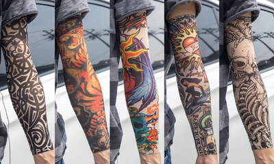 5 бр./лот Ръкави за татуировки Мъжки ръкавици Открит мотоциклетист Ръкавици Шофиране Слънцезащитен крем Риболов Колоездене Тотем с дълги ръкави Племенна татуировка Капак