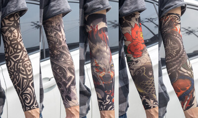 5 бр./лот Ръкави за татуировки Мъжки ръкавици Открит мотоциклетист Ръкавици Шофиране Слънцезащитен крем Риболов Колоездене Тотем с дълги ръкави Племенна татуировка Капак