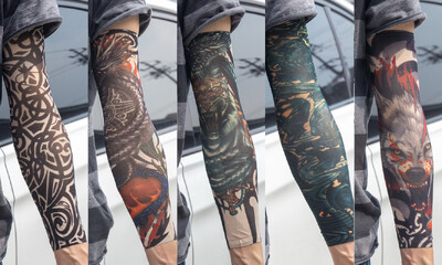 5 бр./лот Ръкави за татуировки Мъжки ръкавици Открит мотоциклетист Ръкавици Шофиране Слънцезащитен крем Риболов Колоездене Тотем с дълги ръкави Племенна татуировка Капак