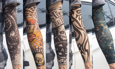 5 бр./лот Ръкави за татуировки Мъжки ръкавици Открит мотоциклетист Ръкавици Шофиране Слънцезащитен крем Риболов Колоездене Тотем с дълги ръкави Племенна татуировка Капак