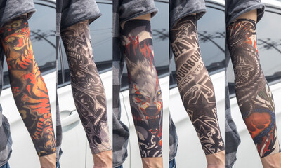 5 бр./лот Ръкави за татуировки Мъжки ръкавици Открит мотоциклетист Ръкавици Шофиране Слънцезащитен крем Риболов Колоездене Тотем с дълги ръкави Племенна татуировка Капак