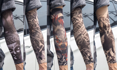 5 бр./лот Ръкави за татуировки Мъжки ръкавици Открит мотоциклетист Ръкавици Шофиране Слънцезащитен крем Риболов Колоездене Тотем с дълги ръкави Племенна татуировка Капак