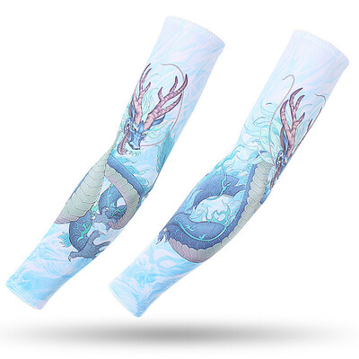 Спорт на открито Компресионен ръкав за ръце 2PCS Плюс размер Татуировка Ръкави Еластичен маншет Мъже Жени Колоездене Риболов Лед Копринено покритие за ръце