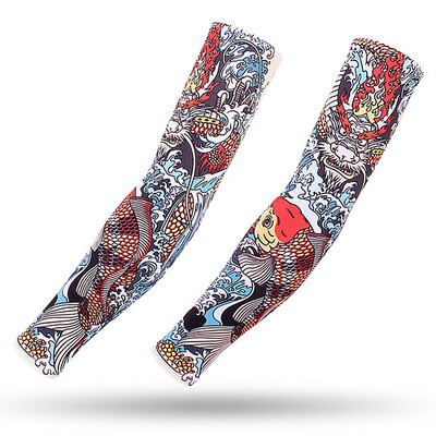 Спорт на открито Компресионен ръкав за ръце 2PCS Плюс размер Татуировка Ръкави Еластичен маншет Мъже Жени Колоездене Риболов Лед Копринено покритие за ръце