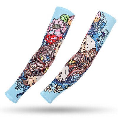 Спорт на открито Компресионен ръкав за ръце 2PCS Плюс размер Татуировка Ръкави Еластичен маншет Мъже Жени Колоездене Риболов Лед Копринено покритие за ръце