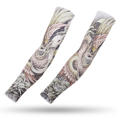 Спорт на открито Компресионен ръкав за ръце 2PCS Плюс размер Татуировка Ръкави Еластичен маншет Мъже Жени Колоездене Риболов Лед Копринено покритие за ръце