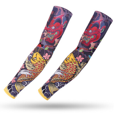 Спорт на открито Компресионен ръкав за ръце 2PCS Плюс размер Татуировка Ръкави Еластичен маншет Мъже Жени Колоездене Риболов Лед Копринено покритие за ръце