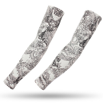 Спорт на открито Компресионен ръкав за ръце 2PCS Плюс размер Татуировка Ръкави Еластичен маншет Мъже Жени Колоездене Риболов Лед Копринено покритие за ръце