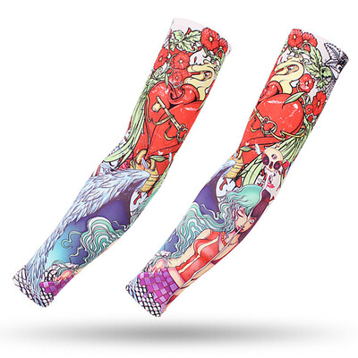 Спорт на открито Компресионен ръкав за ръце 2PCS Плюс размер Татуировка Ръкави Еластичен маншет Мъже Жени Колоездене Риболов Лед Копринено покритие за ръце