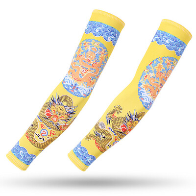 Спорт на открито Компресионен ръкав за ръце 2PCS Плюс размер Татуировка Ръкави Еластичен маншет Мъже Жени Колоездене Риболов Лед Копринено покритие за ръце