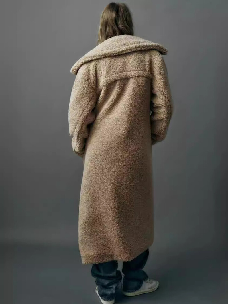 2024 ново качествено ежедневно палто от полар с ревери, двуредно свободно палто над коляното