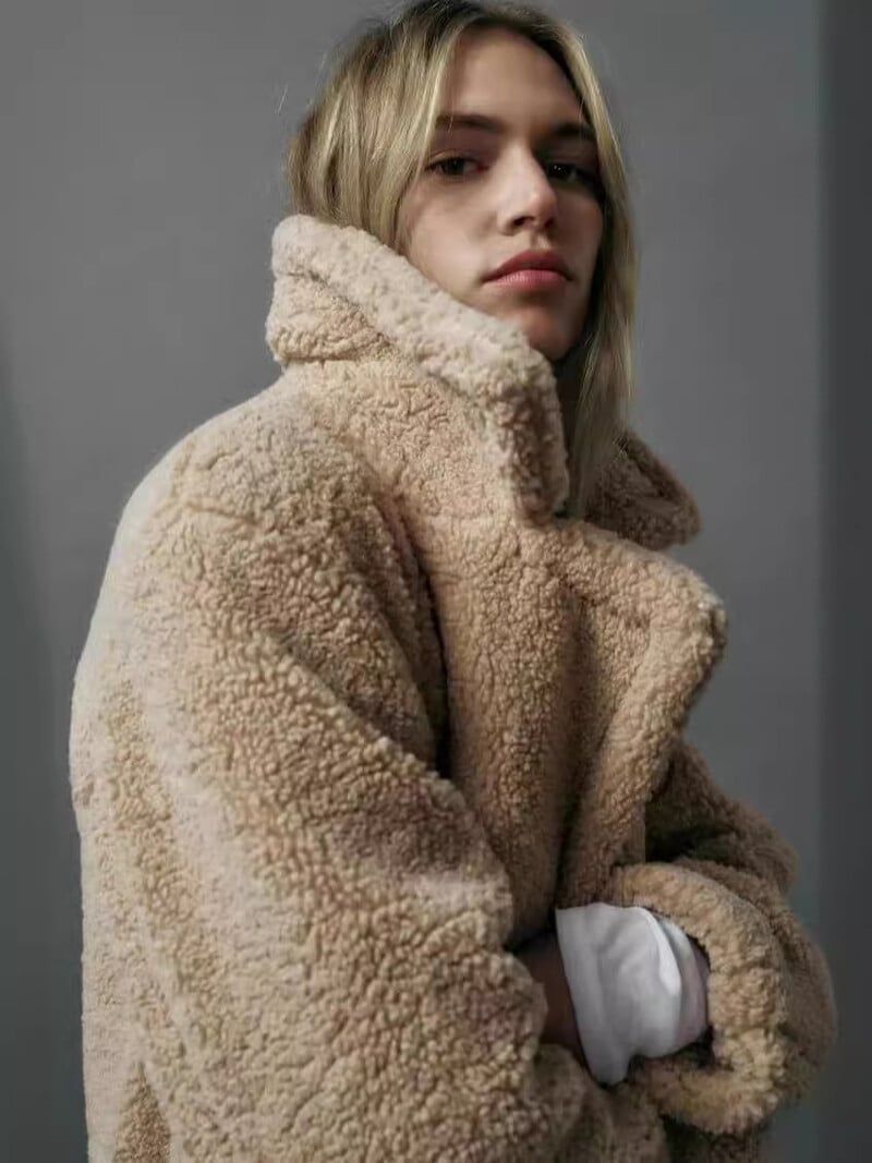 2024 ново качествено ежедневно палто от полар с ревери, двуредно свободно палто над коляното