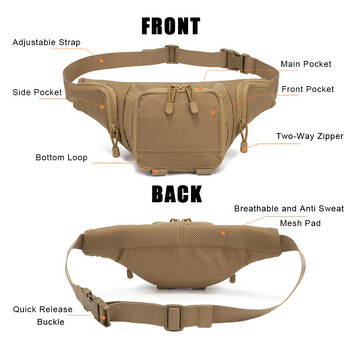 Sport Fanny Pack για άντρες Κρυφή τσάντα μεταφοράς μέσης ζώνη ισχίου εξωτερικού χώρου Bumbag αδιάβροχη θήκη Molle