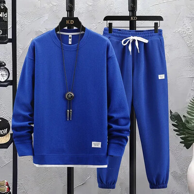 2024 Пролет Есен Нов мъжки комплект от две части ленен плат Ежедневен суичър и комплект спортни панталони Мъжки спортен костюм Моден анцуг