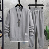 Muški kompleti odijela od vafla, ležerna majica s dugim rukavima i hlače za sport, muška majica s kapuljačom, ležerni komplet hlača, širok kroj