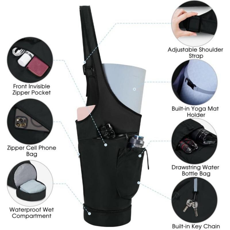 Torba za jogu za prostirku Najlonska crna udobna podloga za prostirku za jogu Podesiva naramenica Torbica velikog kapaciteta za prostirke za jogu