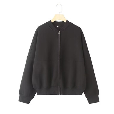 TRAFZA Дамски суитчър от 2 части в ретро цвят с цип бомбър + широк дамски костюм с кадифени панталони с висока талия