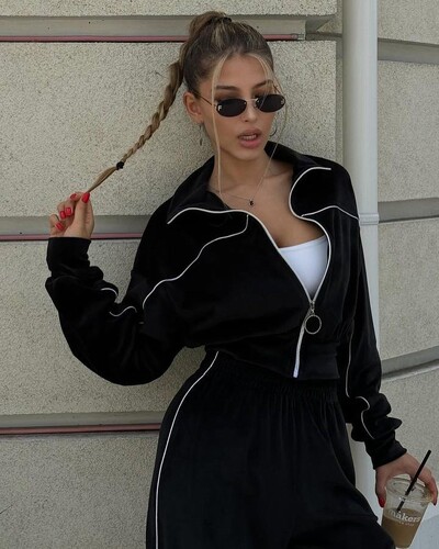 2024. Baršunasta trenirka, ženski set od 2 komada, modna majica s reverom, jakna s patentnim zatvaračem i odijelo s hlačama širokih nogavica, jesen-zima Y2K ulična odjeća