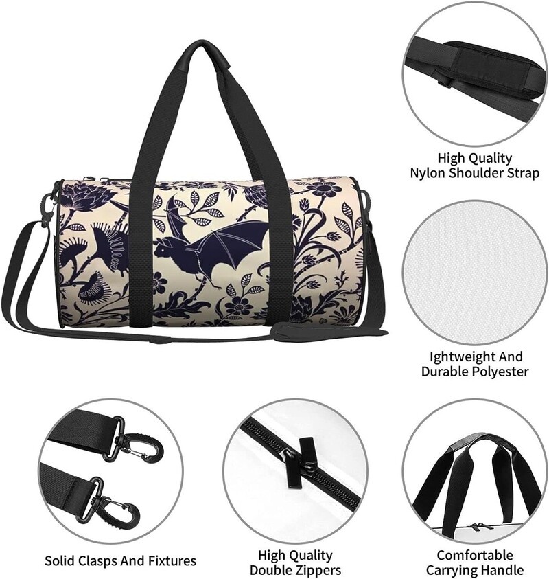 Geantă de sport pentru sală de gimnastică cu flori de liliac de Halloween pentru bărbați, femei, weekend, antrenament, antrenament, geantă de mână rezistentă la apă