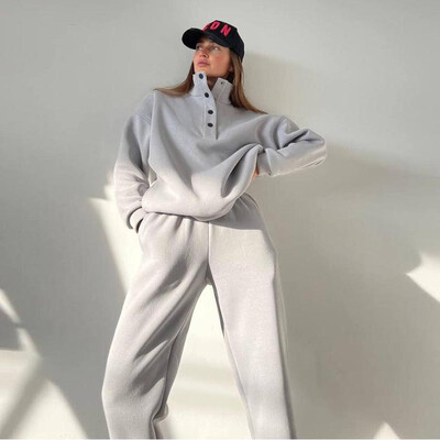 2024 top novo žensko ležerno sportsko odijelo Jednobojni stojeći ovratnik Ženska majica s kapuljačom Sportske hlače dvodijelni set