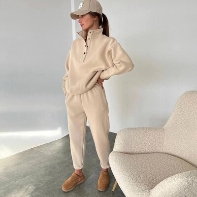 2024 top novo žensko ležerno sportsko odijelo Jednobojni stojeći ovratnik Ženska majica s kapuljačom Sportske hlače dvodijelni set