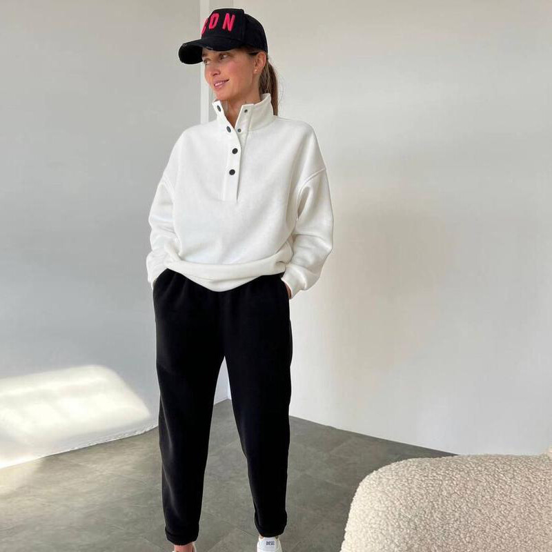 2024 top novo žensko ležerno sportsko odijelo Jednobojni stojeći ovratnik Ženska majica s kapuljačom Sportske hlače dvodijelni set