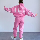 Modni set ženskih trenerki s printom slova Jesen Zima Hoodies i hlače visokog struka Ležerni široki jednobojni sportski dvodijelni set 2024.