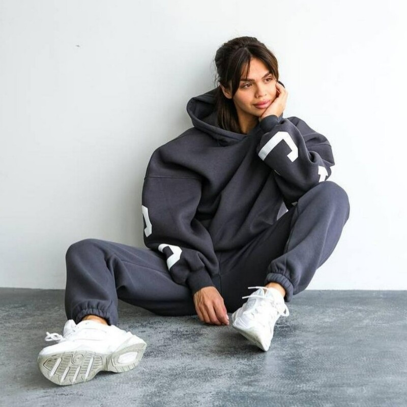 Modni set ženskih trenerki s printom slova Jesen Zima Hoodies i hlače visokog struka Ležerni široki jednobojni sportski dvodijelni set 2024.