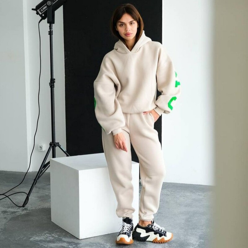 Modni set ženskih trenerki s printom slova Jesen Zima Hoodies i hlače visokog struka Ležerni široki jednobojni sportski dvodijelni set 2024.