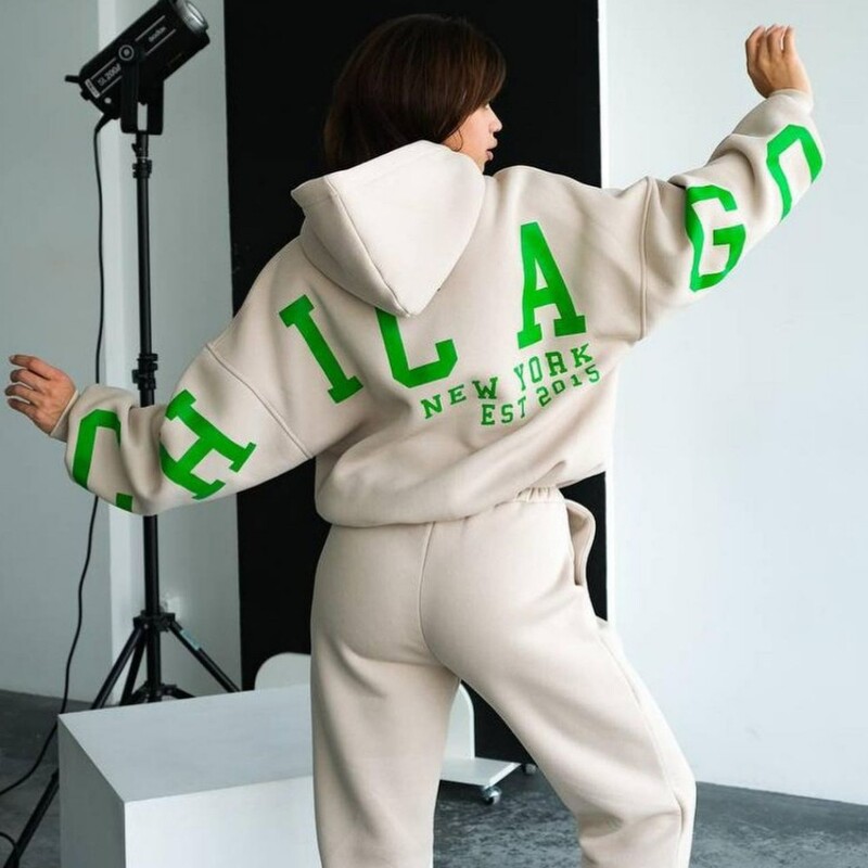 Modni set ženskih trenerki s printom slova Jesen Zima Hoodies i hlače visokog struka Ležerni široki jednobojni sportski dvodijelni set 2024.