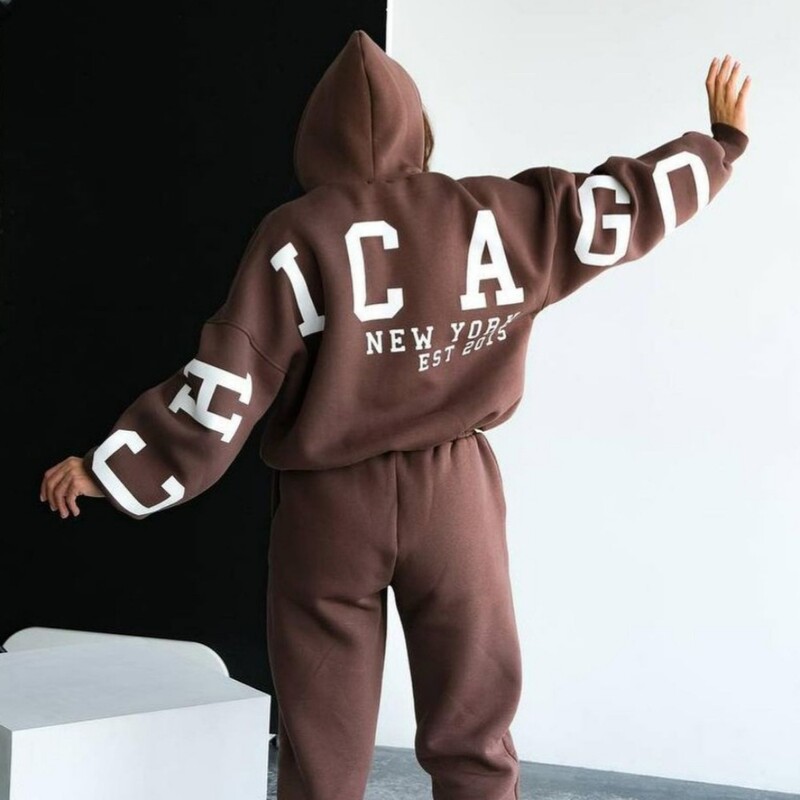 Modni set ženskih trenerki s printom slova Jesen Zima Hoodies i hlače visokog struka Ležerni široki jednobojni sportski dvodijelni set 2024.