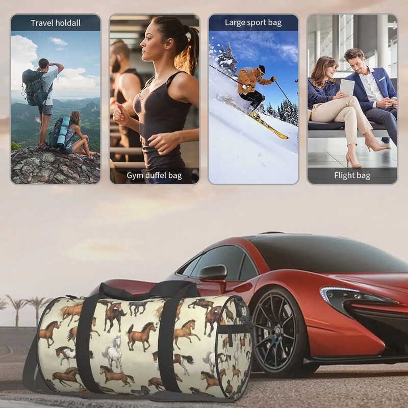 Sunset Horse Torba za teretanu Cool životinjski print Sportske torbe za putni trening Muški dizajn Velika retro torba za fitness Ručne torbice za vikend