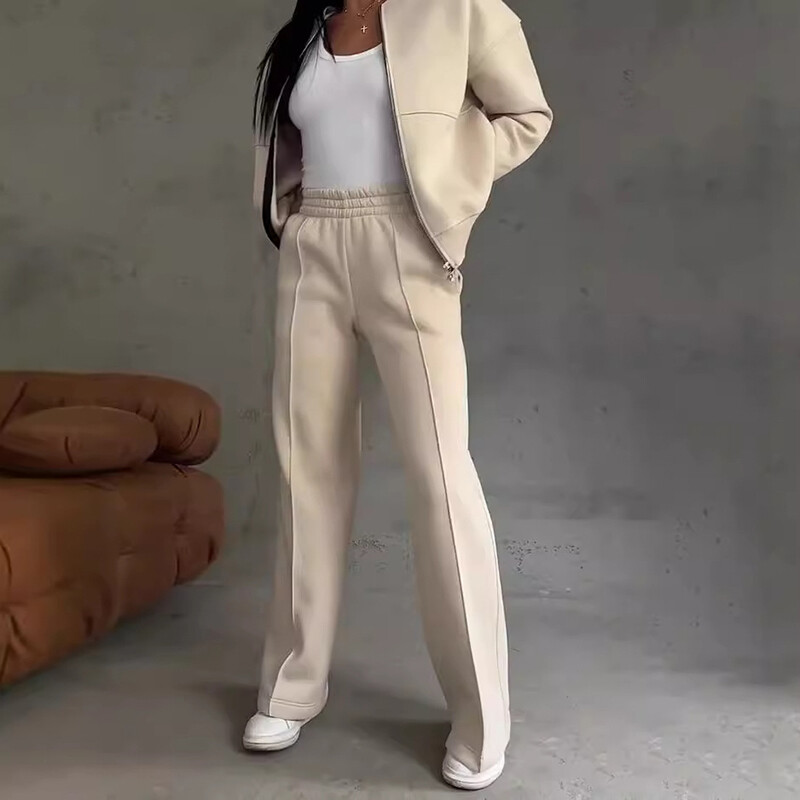 Ženska jesenska jednobojna sportska trenirka Ležerna trenirka s patentnim zatvaračem Kaput i kompleti ravnih hlača Zimsko odijelo dugih rukava od 2 komada