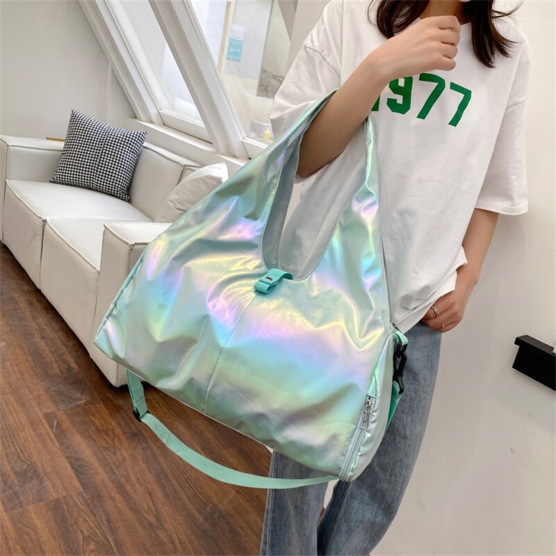 Velika sjajna torba za teretanu Vodootporna torba za slobodno vrijeme Putovanje Torba za preko ramena Podloga za jogu Naramenice Više džepova Sportska torba za fitness trening