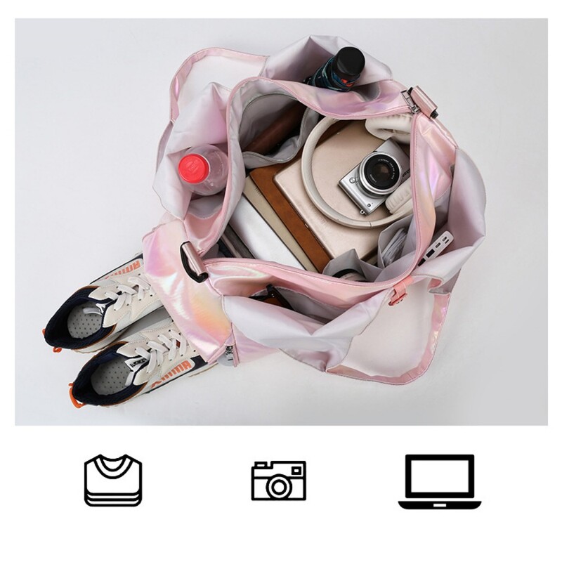 Velika sjajna torba za teretanu Vodootporna torba za slobodno vrijeme Putovanje Torba za preko ramena Podloga za jogu Naramenice Više džepova Sportska torba za fitness trening