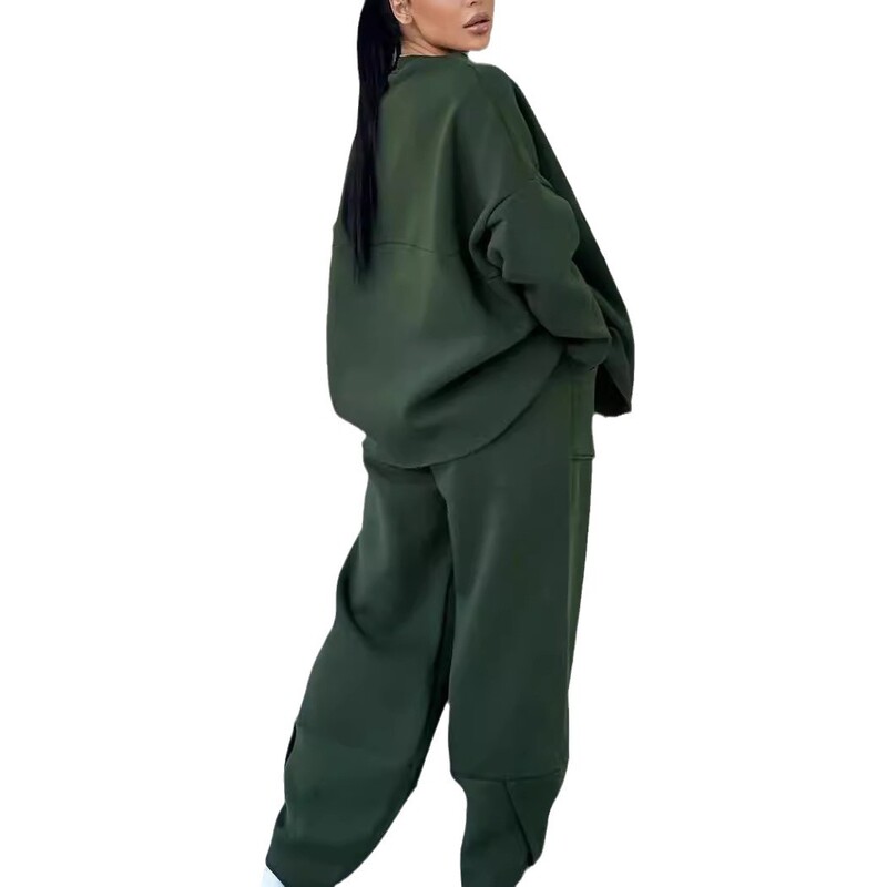 Nauji moteriški rudens žiemos laisvalaikio palaidi megztiniai 2 dalių komplektas su apvaliu kaklu ilgomis rankovėmis surištos kelnės Sportinis dviejų dalių kostiumas