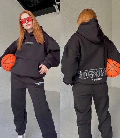 Didelio dydžio laisvalaikio raštu marginto gobtuvo komplektas, moteriškas megztinis, ilgos kelnės, sportinis dviejų dalių kostiumas, madingi gatvės sportinio kostiumo komplektai, moteris